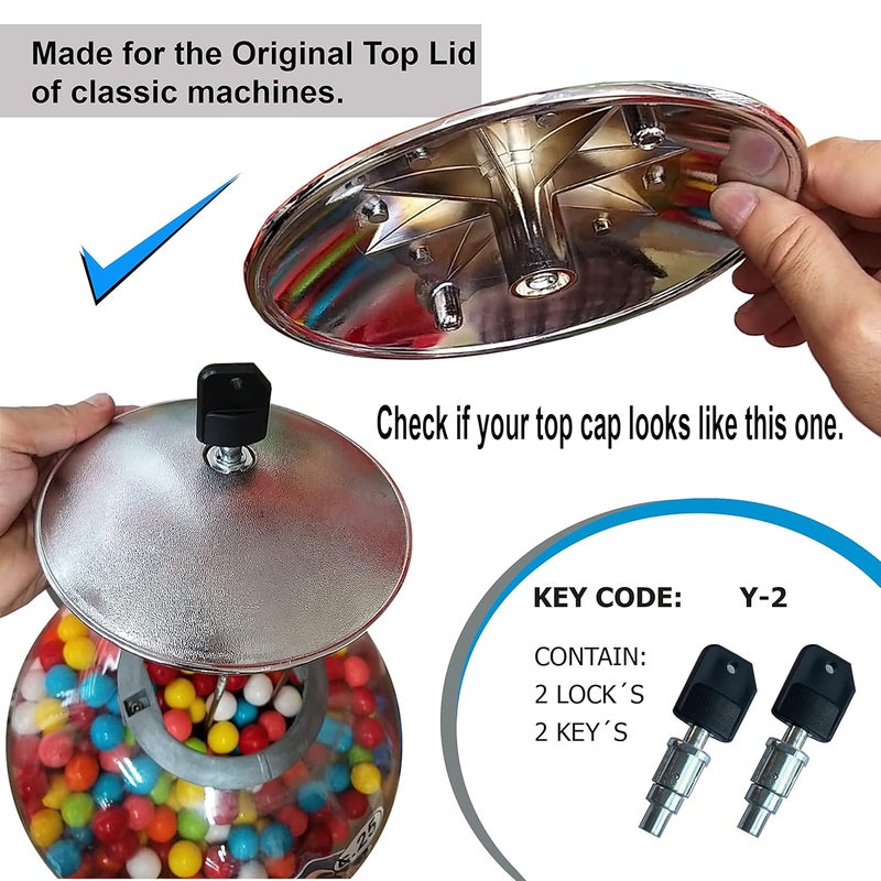 ACKSTAR Store Lock and Key for Classic Gumball Machine - Vending Machines Top Lid Tubular Key Lock for Capsule, Candy, Gumball Vending Machine. Gumball Machine Lock and Key 1/4" Thread (2pc - Key Y2)… - Image 1